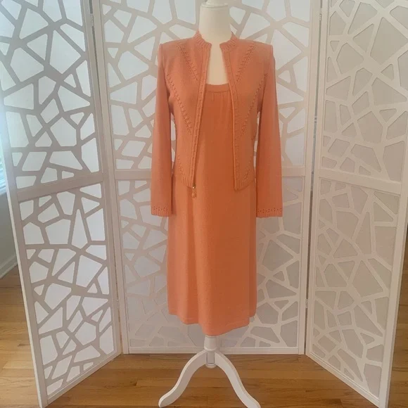 St. John Collection Orange Knit Cardigan - Picture 1 of 5